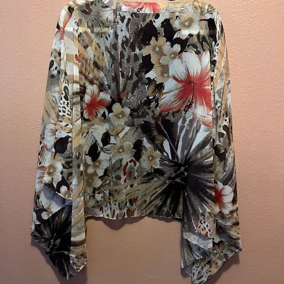 PECK & PECK Butterfly style embellished top blouse brown yellow top - Picture 2 of 8